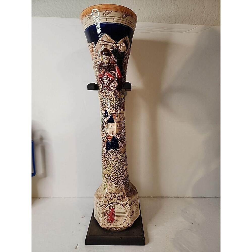 18-1/2" Tall Vintage German Beer Stein Flared Gerz W. Germany With Stand